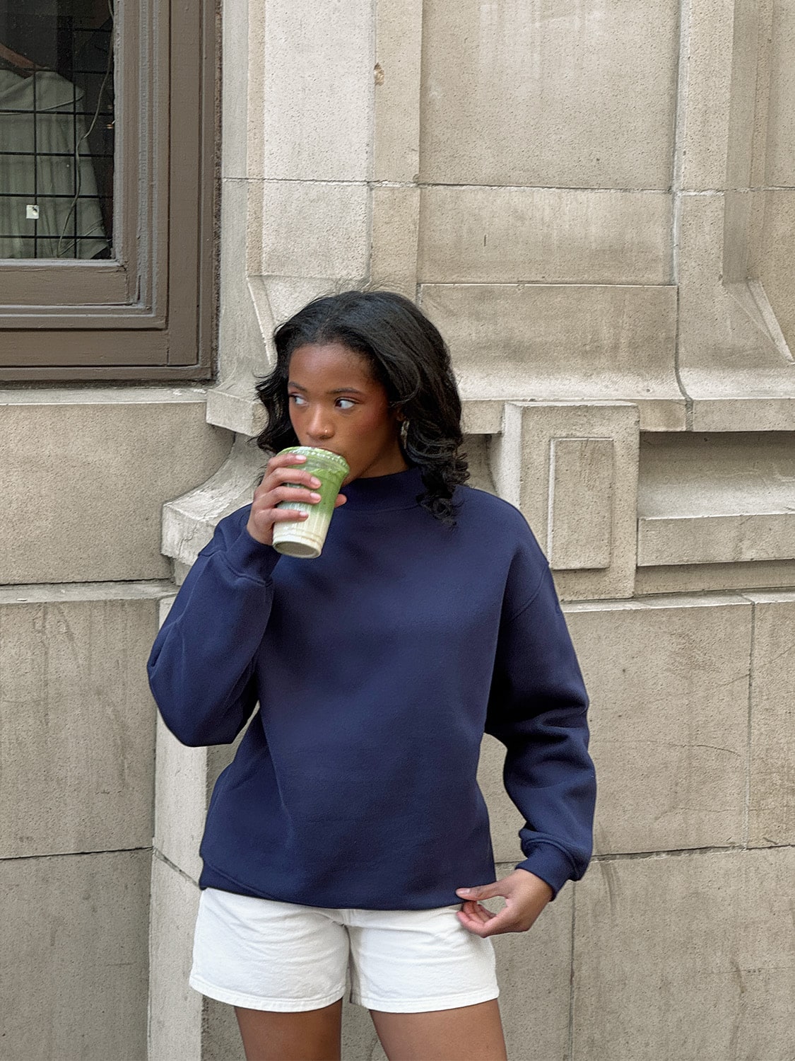BONCOURA ネイビー クルーネック スウェット 36 Women's Premium Heavyweight Mock Neck Sweatshirt - Jersey Fleece