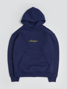 Michigan script hoodie in navy by one dna