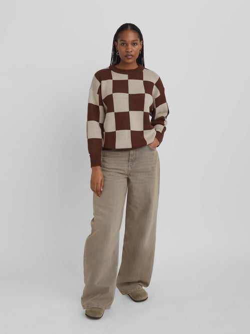 Checkerboard Sweater Brown