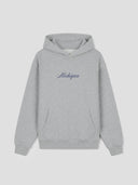 Michigan Script Hoodie - Heavyweight Cotton Blend Sweatshirt - Heather Gray