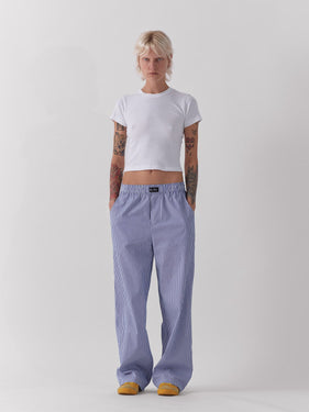 blue and white striped lounge pants ONE DNA