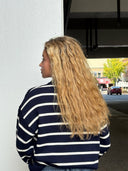 blue and white striped sweater