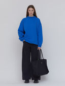 blue mock neck sweatshirt