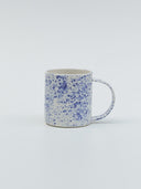 blue splatterware mug