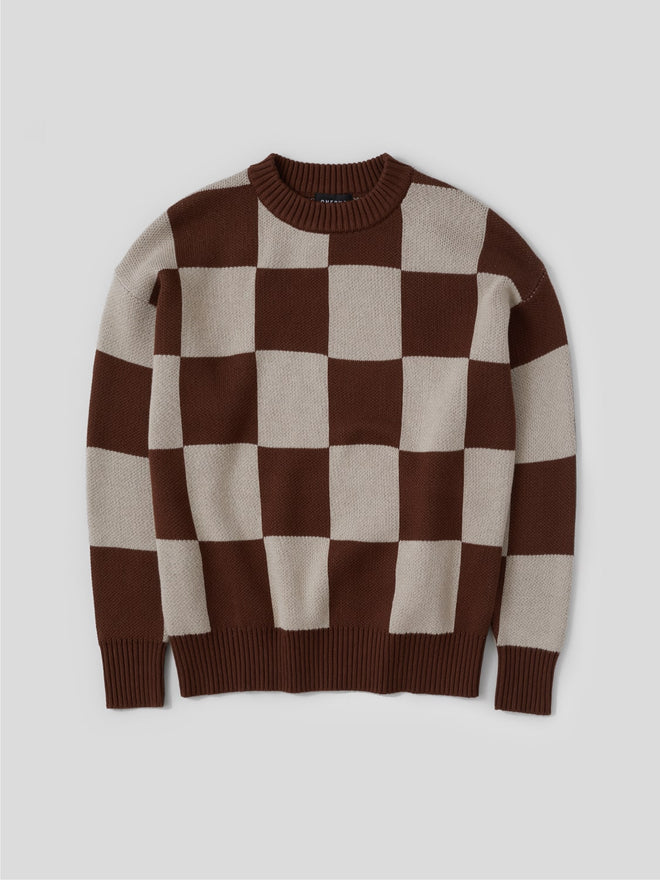 brown checkerboard sweater one dna