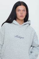 Michigan Script Hoodie in Heather Gray
