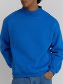Premium Heavyweight Mock Neck Sweatshirt - Jersey Fleece in Electric Blue