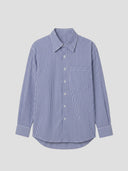 Classic Button-Up Shirt - 100% Cotton Long Sleeve Top - Blue & White Stripe