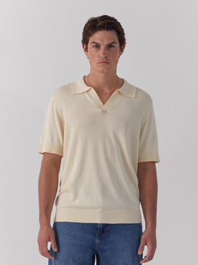 cream open collar knit polo one dna