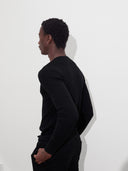 Rib-Knit Henley in Black - Fitted Cotton-Blend Active & Lifestyle Top