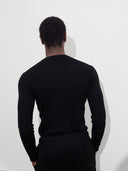 Rib-Knit Henley in Black - Fitted Cotton-Blend Active & Lifestyle Top