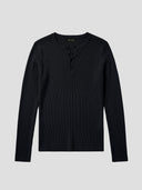 Fitted Ribbed Henley in Black PRE-ORDER