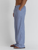 Elastic Waist Lounge Pants - 100% Cotton Relaxed Trousers - Blue & White Stripe