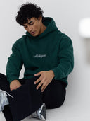 Michigan Script Hoodie - Heavyweight Cotton Blend Sweatshirt - Green