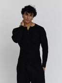 Ribbed Henley Black
