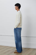 Classic Cotton Cable Knit Sweater in Cream