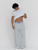Premium Jersey Fleece Wide-Leg Sweatpants - Open Bottom - Heather Gray