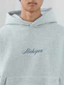 Michigan Script Hoodie in Heather Gray