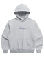 Gray hoodie with 'Michigan' in cursive font on the front