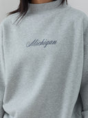 Michigan Script Mock Neck Sweatshirt in Heather Gray