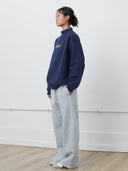 Michigan Script Mock Neck Sweatshirt in Navy