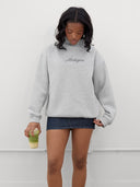 Michigan Script Mock Neck Sweatshirt in Heather Gray