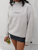 Michigan Script Mock Neck Sweatshirt in Heather Gray
