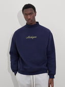 Michigan Script Mock Neck Sweatshirt in Navy