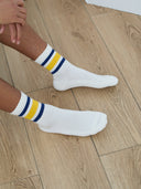 Three-Stripe Calf-Length Rugby Socks in Navy & Yellow