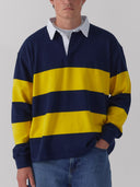 navy and yellow striped rugby polo ONE DNA