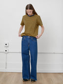 Navy and yellow striped short sleeve t-shirt