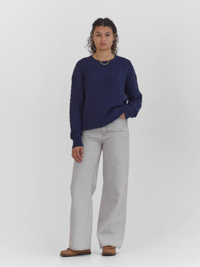 navy cable knit sweater one dna