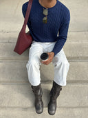 navy cable knit sweater one dna