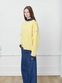 Mock Neck Sweatshirt in Butter Yellow & Navy