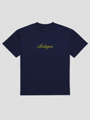 Michigan Script T-Shirt in Navy/Yellow