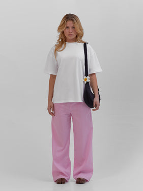 pink stripe elastic waist pants one dna
