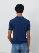 Rodeo Three-Button Fitted Knit Polo in Navy