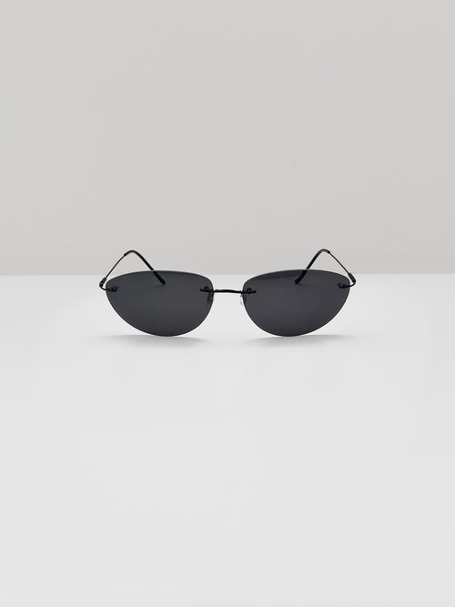 rimless black sunglasses oval shape