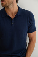Rodeo Three-Button Knitted Polo in Navy