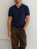 Rodeo Three-Button Knitted Polo in Navy