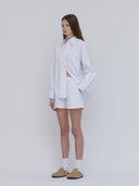 white poplin shirt and boxer shorts