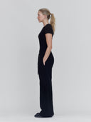 Women wearing black sweatpants in profile