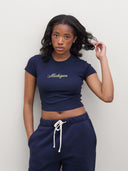 Michigan Script Baby T in Navy/Yellow