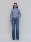 women's blue and white striped shirt