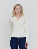women's rib knit henley cream one dna brand