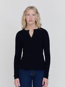 women's ribbed henley black one dna brand