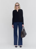 women's ribbed henley black one dna