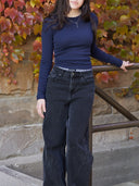 women's ribbed long sleeve t-shirt navy one dna